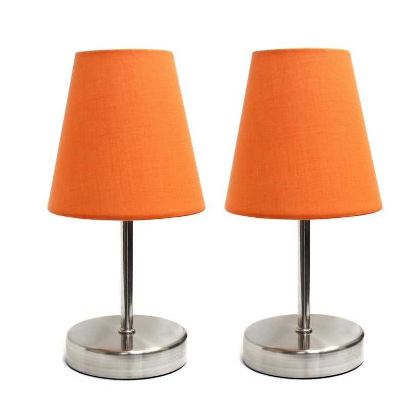 Simple Designs Metal Basic Table Lamp 2 Pack in Sand Nickel with Orange Shade
