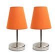 Simple Designs Metal Basic Table Lamp 2 Pack in Sand Nickel with Orange Shade