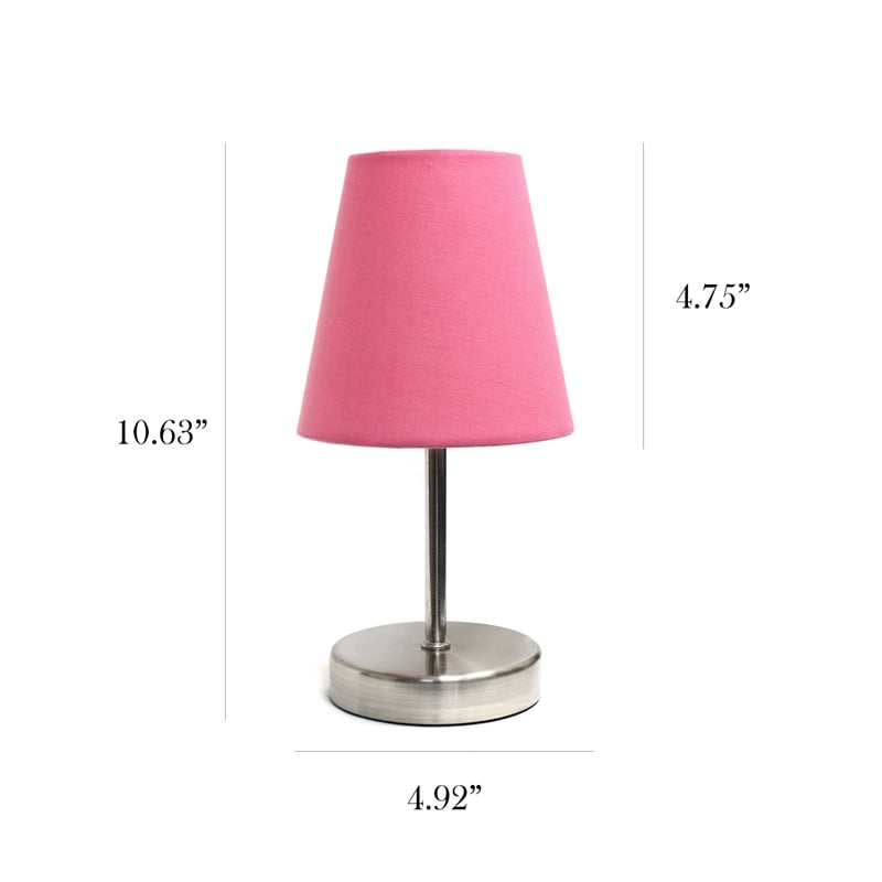 Simple Designs Metal Basic Table Lamp in Sand Nickel with Pink Shade
