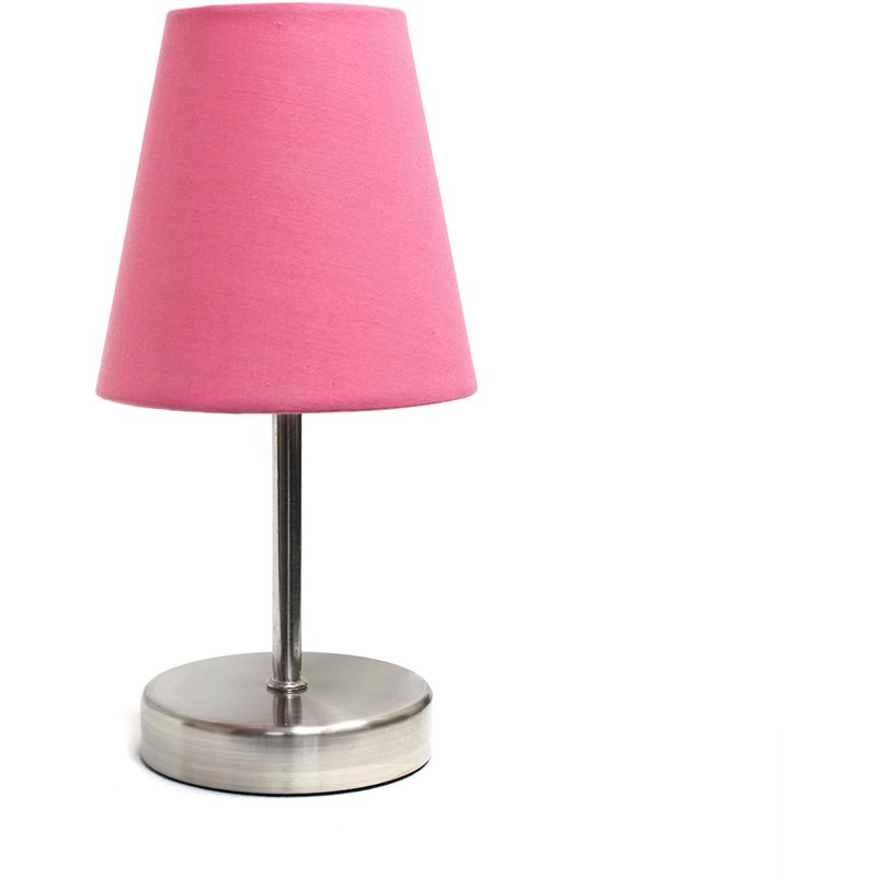 Simple Designs Metal Basic Table Lamp in Sand Nickel with Pink Shade