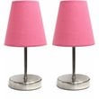 Simple Designs Metal Basic Table Lamp 2 Pack in Sand Nickel with Pink Shade