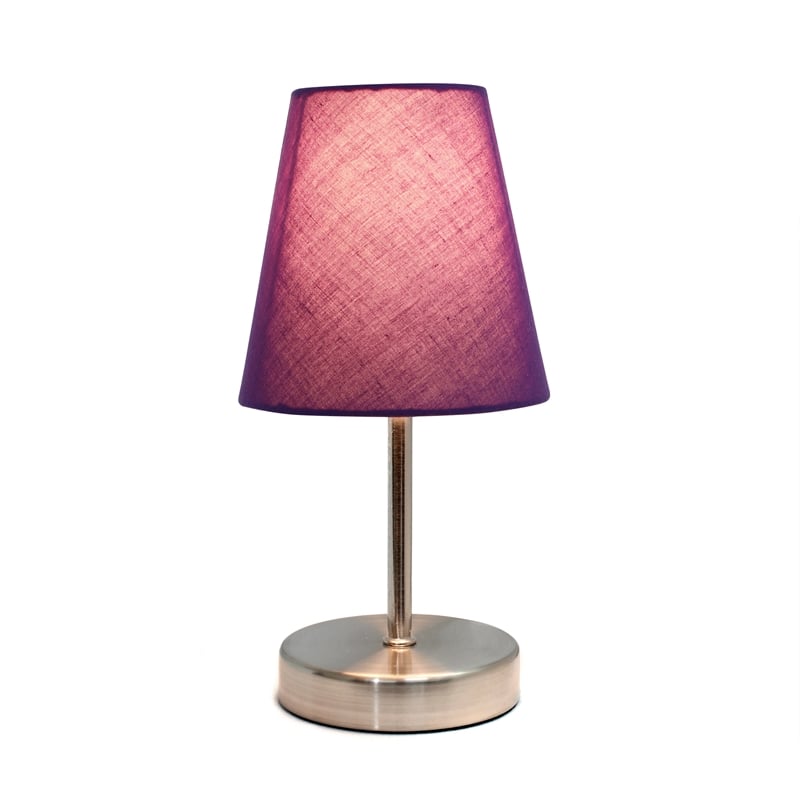 Simple Designs Metal Basic Table Lamp in Sand Nickel with Purple Shade
