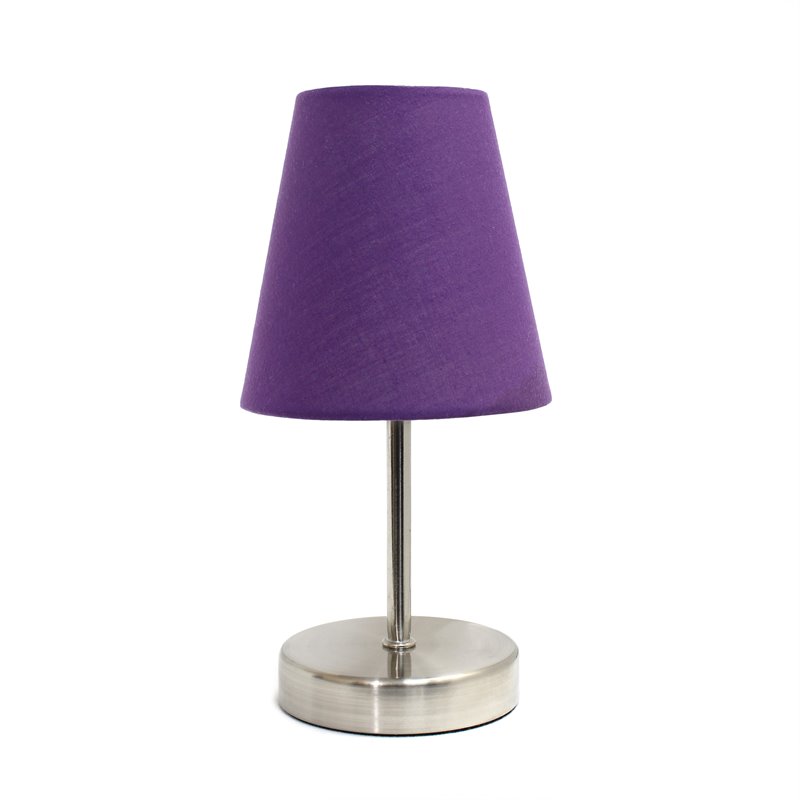 Simple Designs Metal Basic Table Lamp in Sand Nickel with Purple Shade