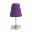 Simple Designs Metal Basic Table Lamp in Sand Nickel with Purple Shade