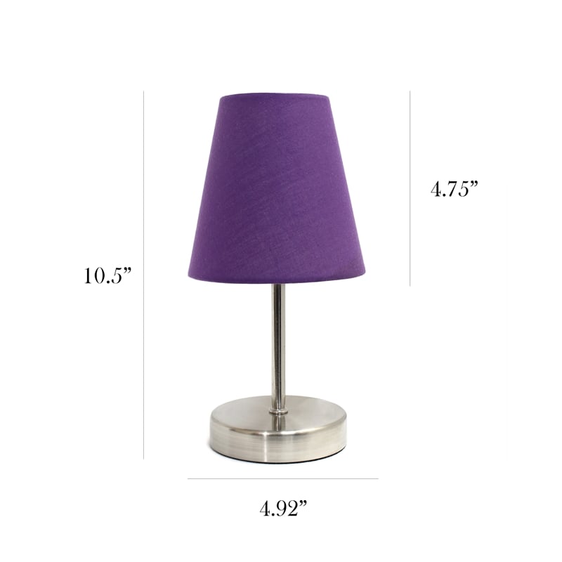 Simple Designs Metal Basic Table Lamp 2 Pack in Sand Nickel with Purple Shade