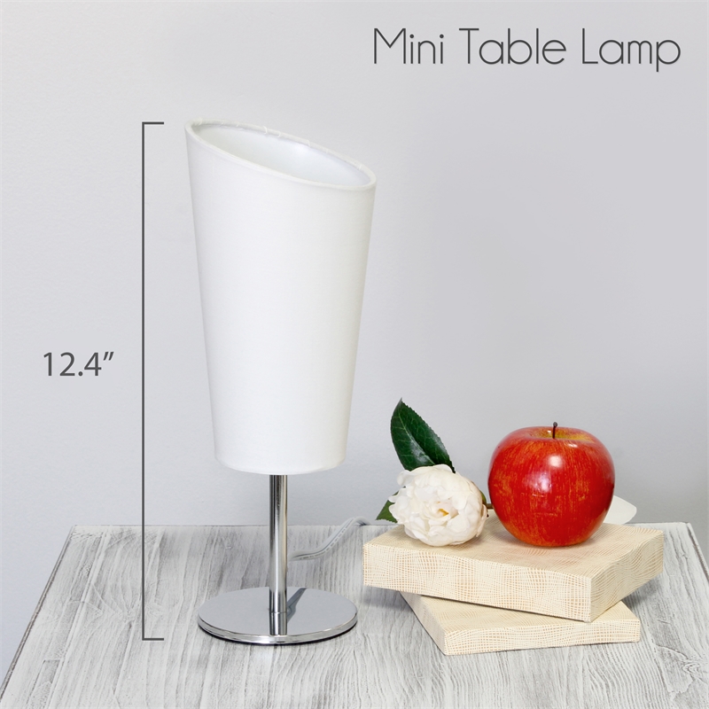 Simple Designs Metal Mini Table Lamp in Chrome with White Shade