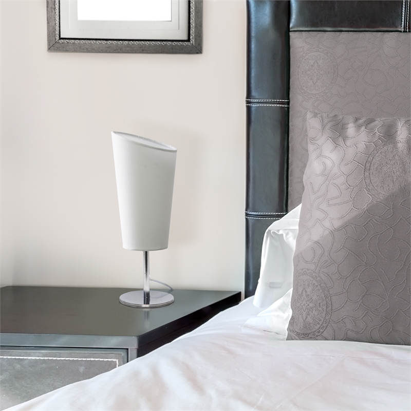 Simple Designs Metal Mini Table Lamp in Chrome with White Shade