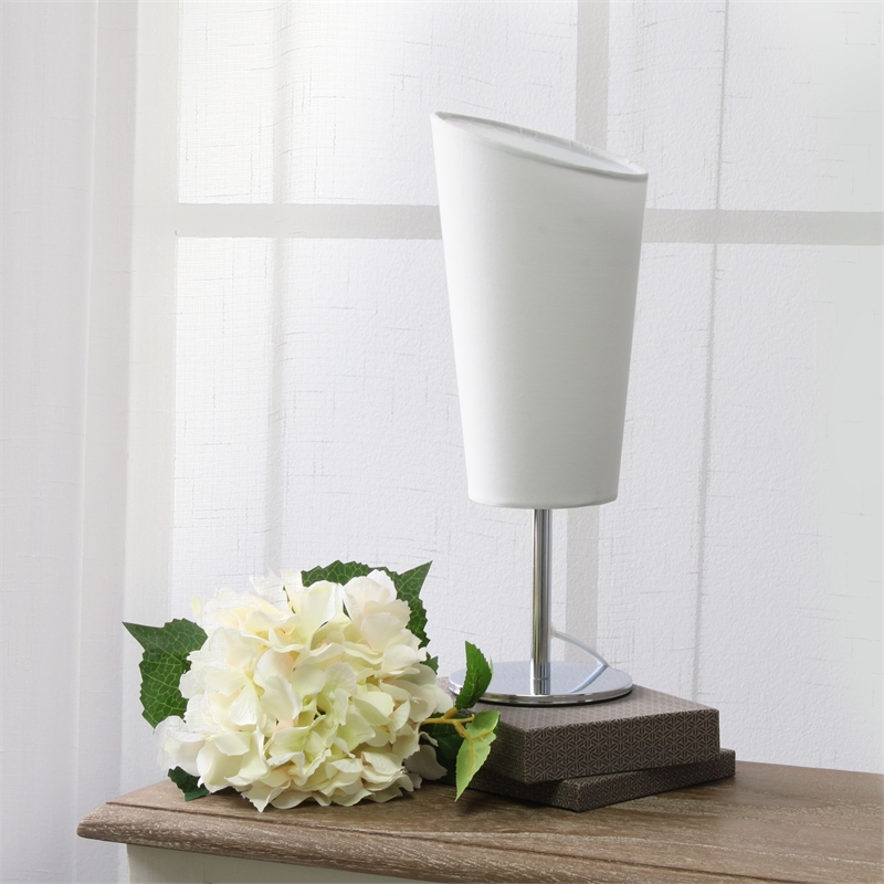 Simple Designs Metal Mini Table Lamp in Chrome with White Shade