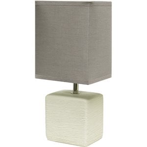 simple designs ceramic faux stone table lamp in off white with gray shade