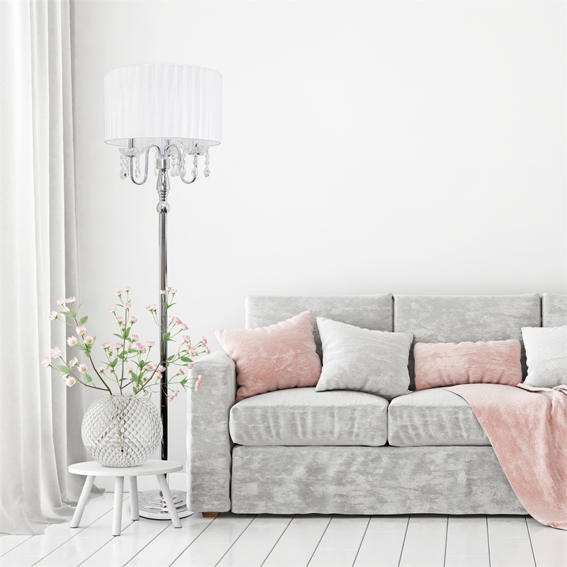 Elegant Designs Metal Trendy Sheer Floor Lamp in Chrome with White Shade