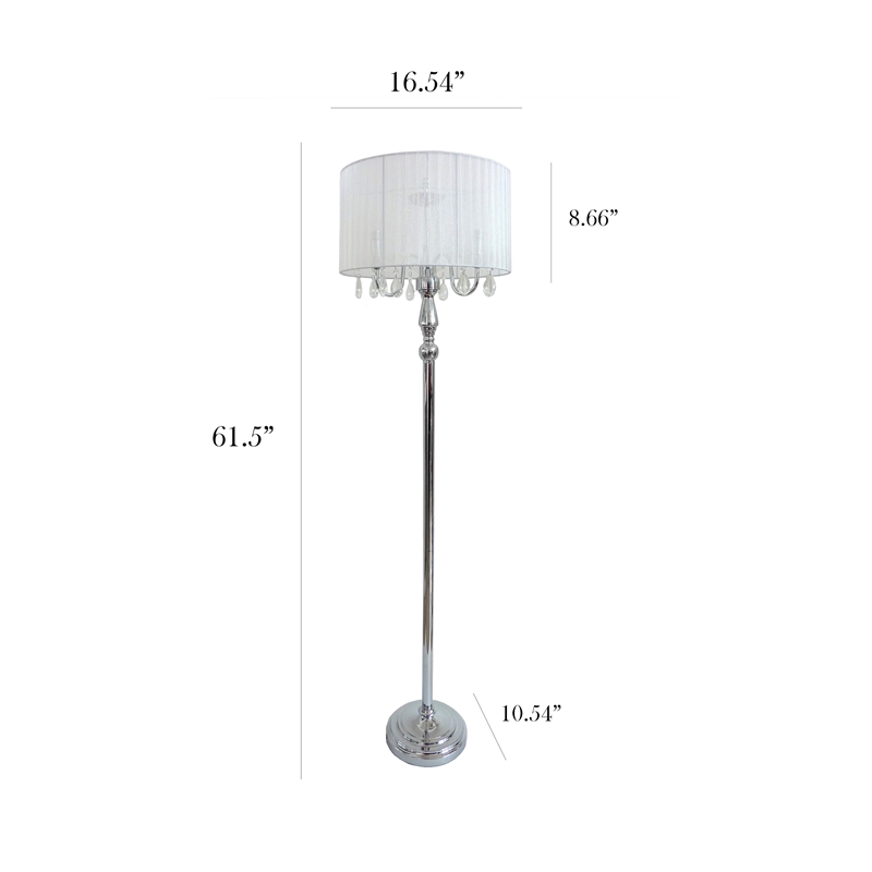 Elegant Designs Metal Trendy Sheer Floor Lamp in Chrome with White Shade