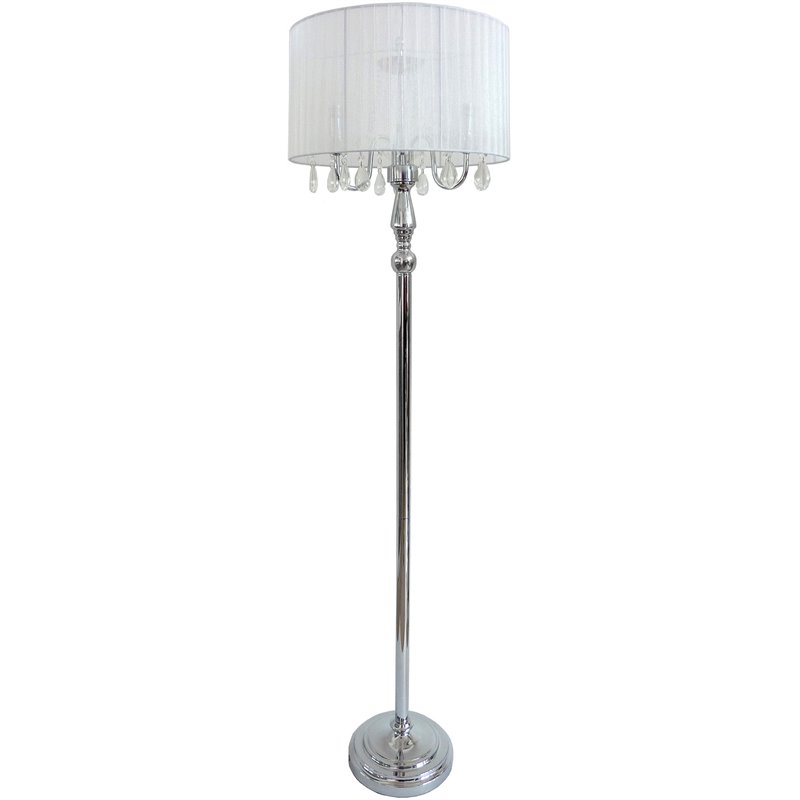 Elegant Designs Metal Trendy Sheer Floor Lamp in Chrome with White Shade