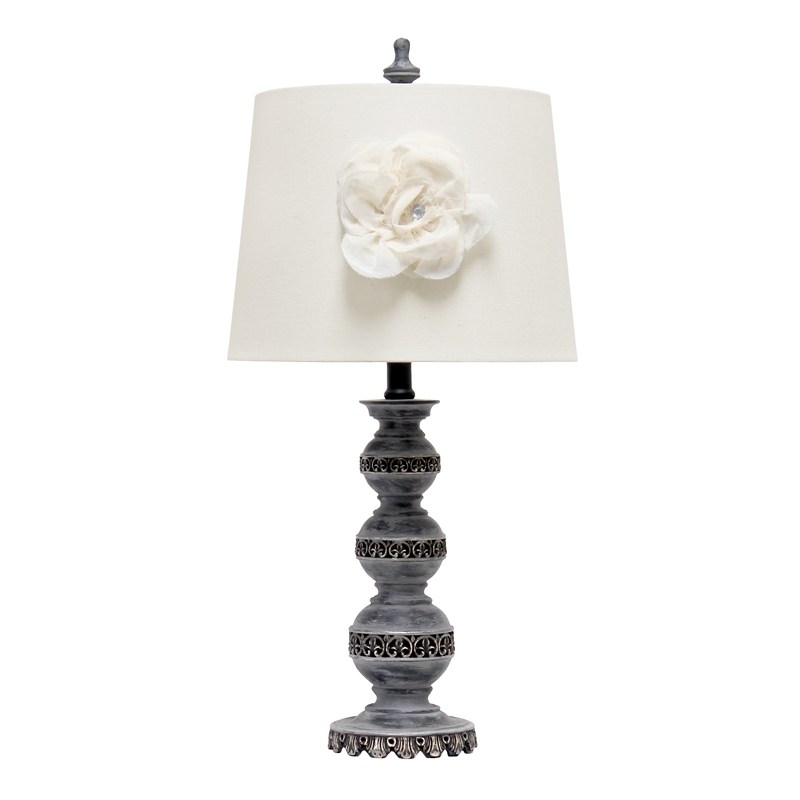 Elegant Designs Ceramic Stacked Ball Lamp in Aged Bronze with White Flower Shade