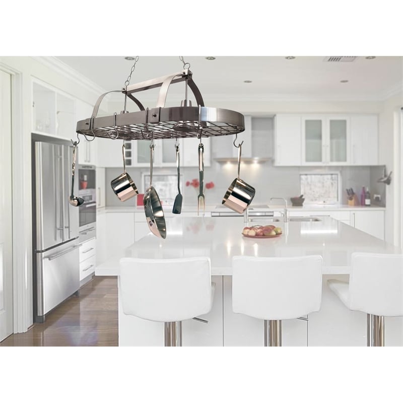 Elegant Designs Metal 2 Down-Light Kitchen Pot Rack in Brushed Nickel