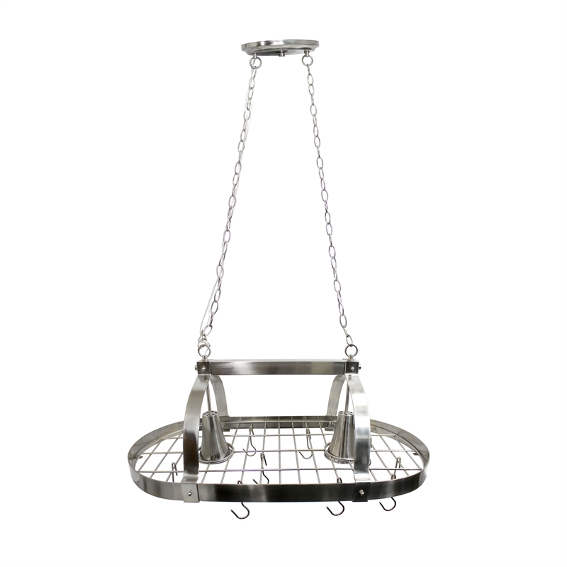 Elegant Designs Metal 2 Down-Light Kitchen Pot Rack in Brushed Nickel