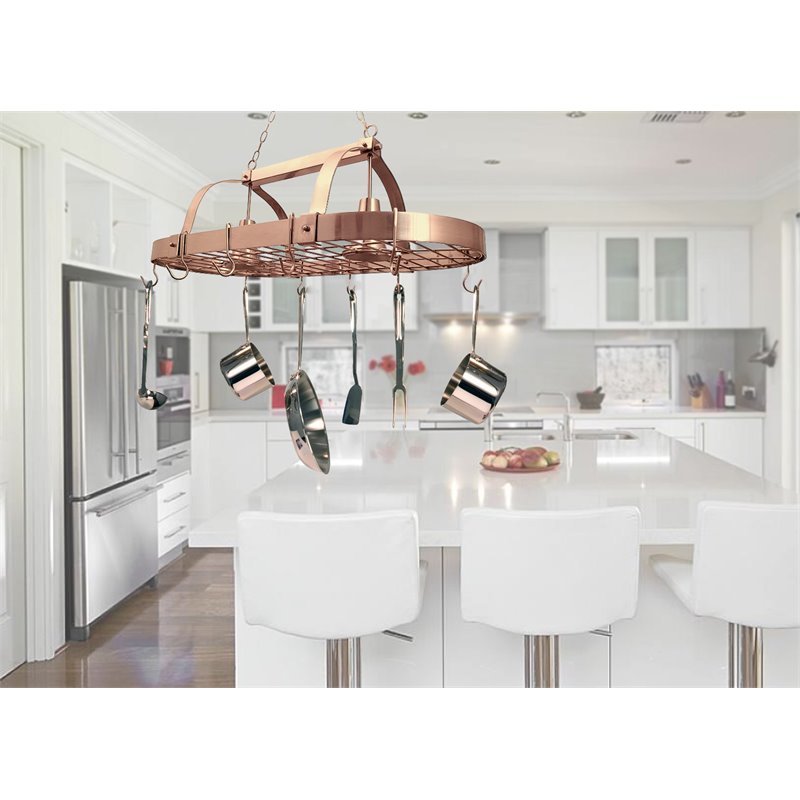 Elegant Designs Metal 2 Down Light Kitchen Pot Rack in Copper