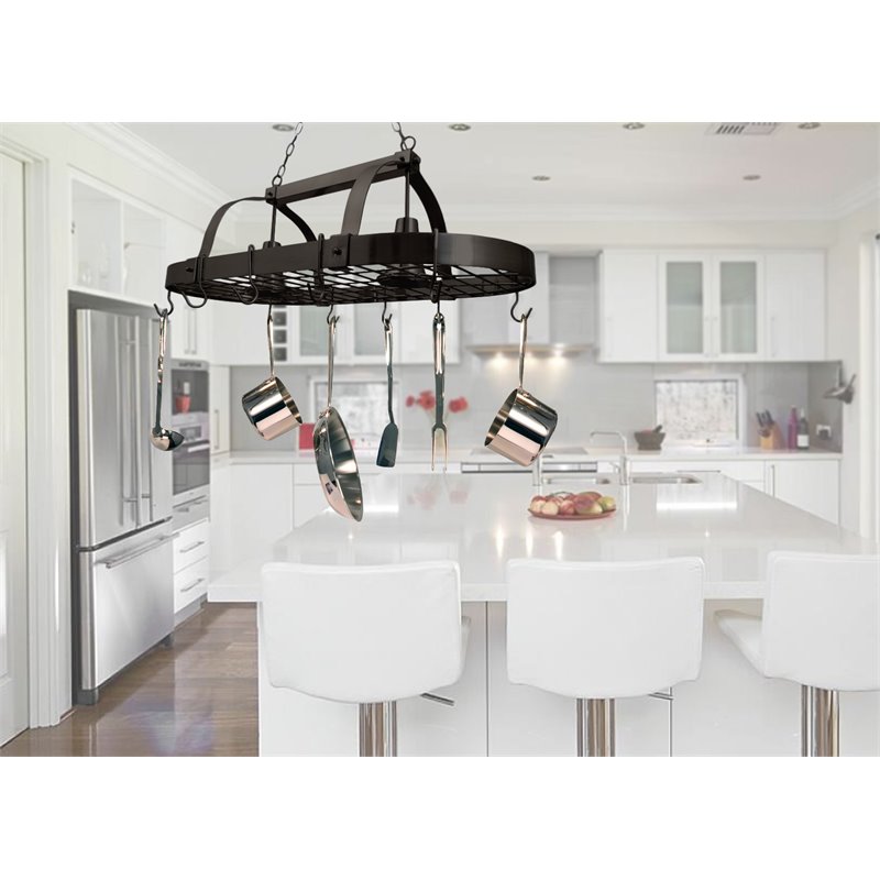 Elegant Designs Metal 2 Down Light Kitchen Pot Rack in Oil Rubbed Bronze