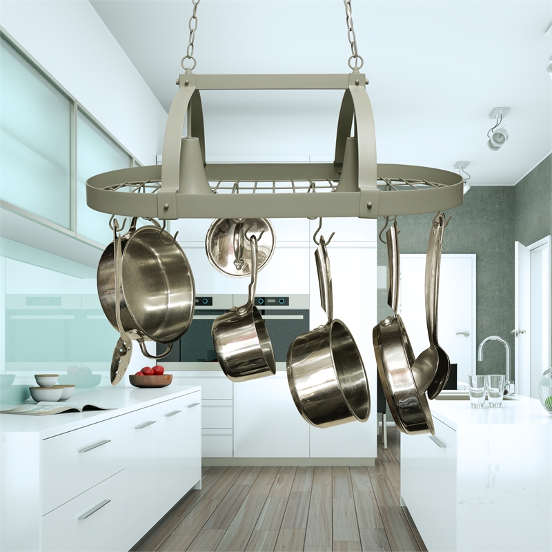 Elegant Designs Metal 2 Down Light Kitchen Pot Rack in Slate Gray