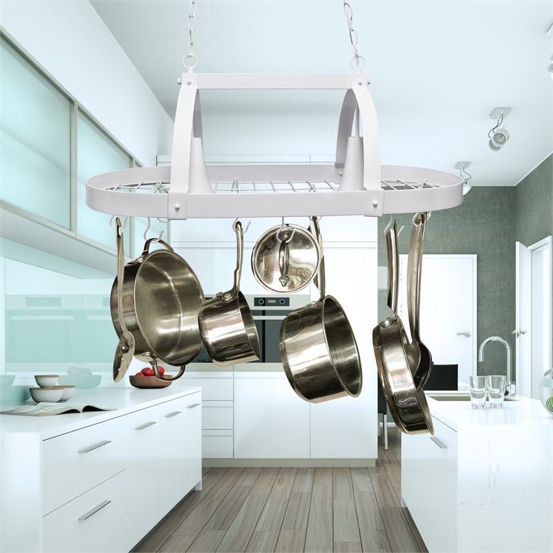 Elegant Designs Metal 2 Down Light Kitchen Pot Rack in White