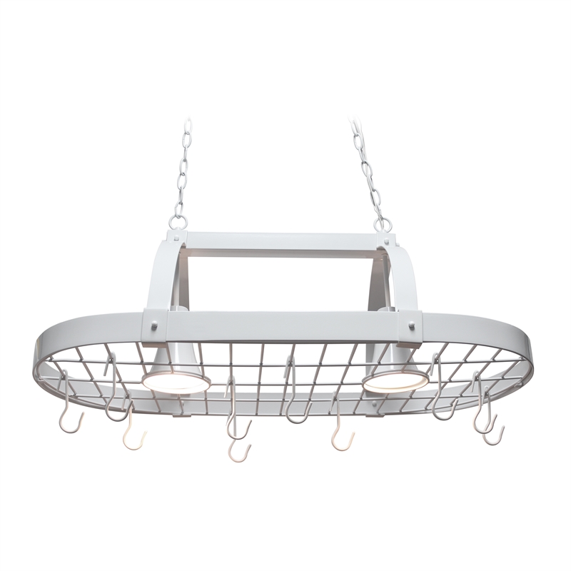 Elegant Designs Metal 2 Down Light Kitchen Pot Rack in White