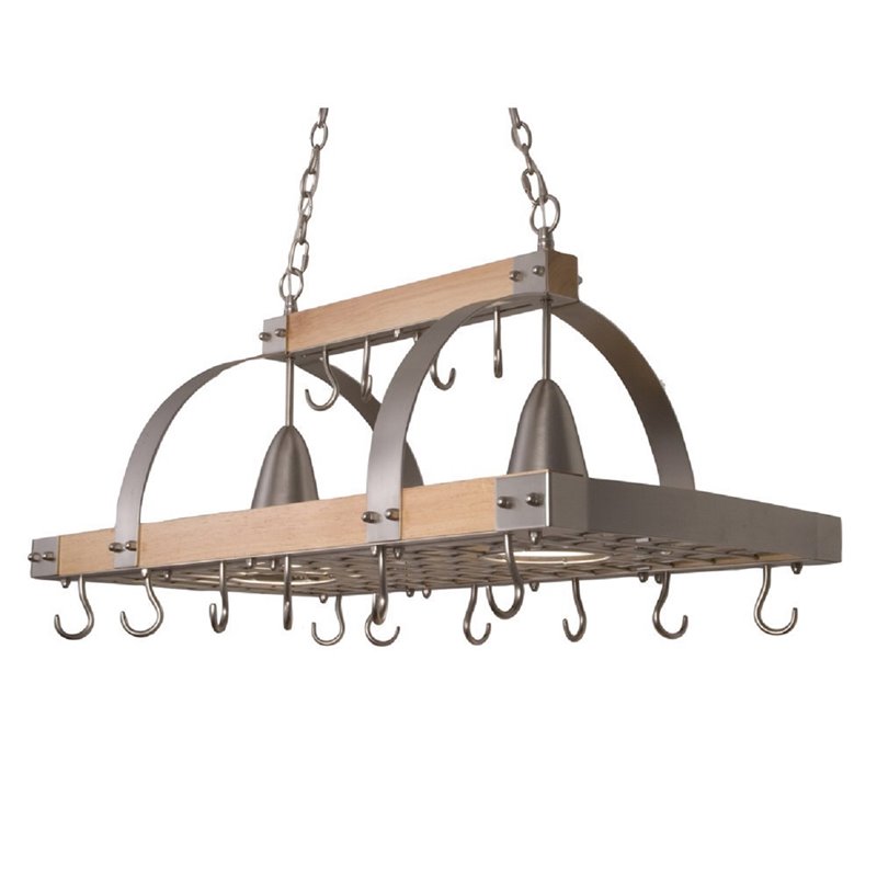 Elegant Designs Metal 2 Down-Light Kitchen Pot Rack in Brushed Nickel