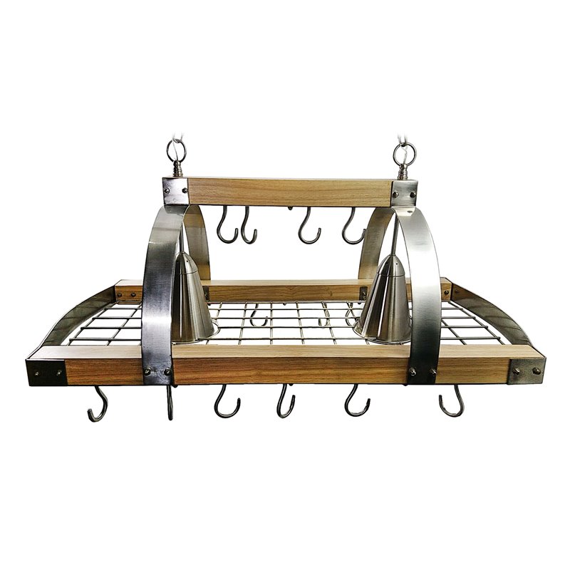 Elegant Designs Metal 2 Down-Light Kitchen Pot Rack in Brushed Nickel