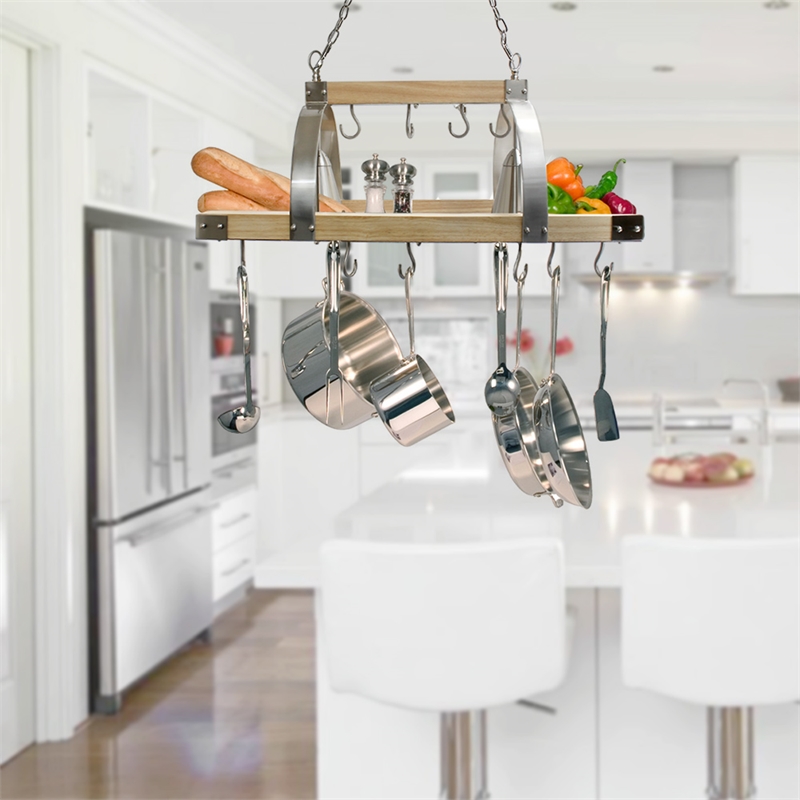 Elegant Designs Metal 2 Down-Light Kitchen Pot Rack in Brushed Nickel