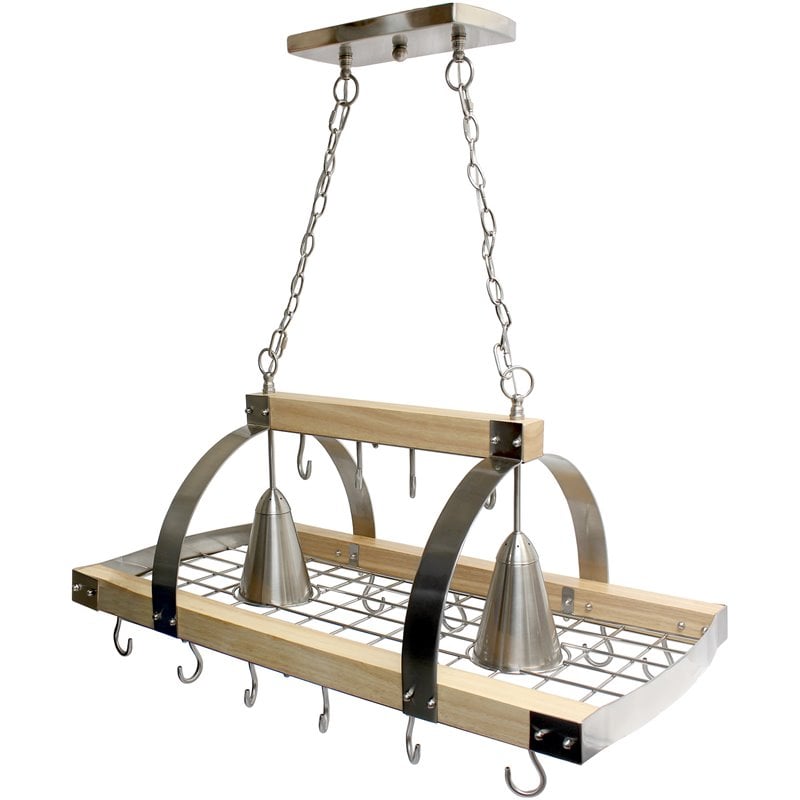 Elegant Designs Metal 2 Down-Light Kitchen Pot Rack in Brushed Nickel