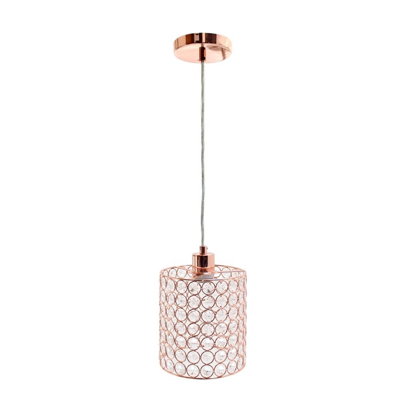 Elegant Designs Crystal 1 Light Elipse Cylinderical Pendant in Rose Gold