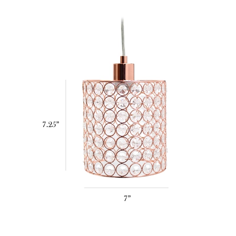 Elegant Designs Crystal 1 Light Elipse Cylinderical Pendant in Rose Gold