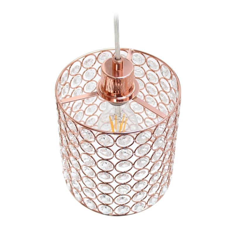 Elegant Designs Crystal 1 Light Elipse Cylinderical Pendant in Rose Gold