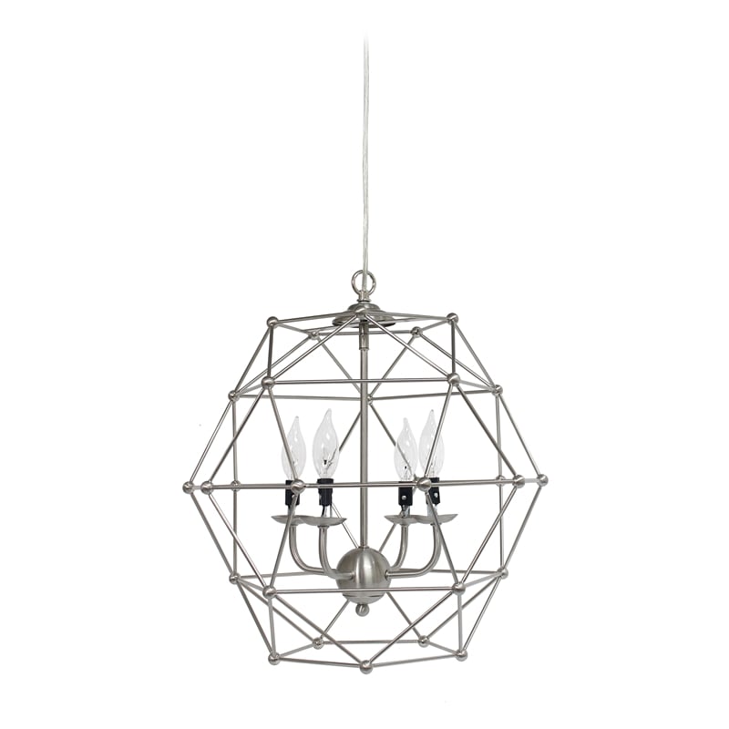 Elegant Designs Metal 4 Light Rustic Hexagon Pendant in Brushed Nickel