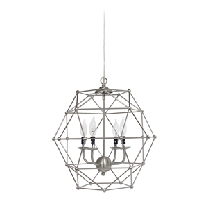 Elegant Designs Metal 4 Light Rustic Hexagon Pendant in Brushed Nickel