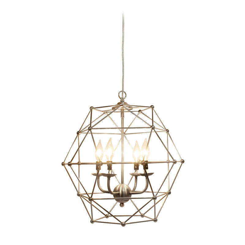 Elegant Designs Metal 4 Light Rustic Hexagon Pendant in Brushed Nickel