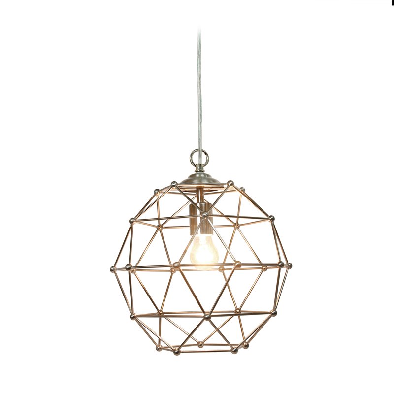 Elegant Designs Metal 1 Light Rustic Hexagon Pendant in Brushed Nickel