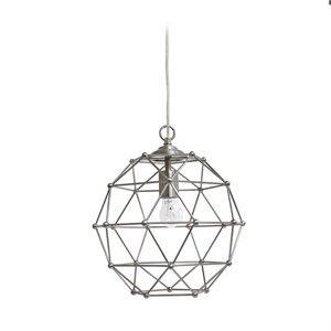 Elegant Designs Metal 1 Light Rustic Hexagon Pendant in Brushed Nickel