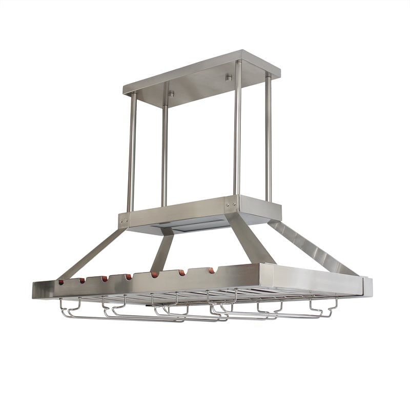 Elegant Designs Metal Overhead Wine Rack with 2 Light LEDs in Brushed Nickel