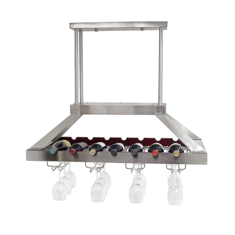 Elegant Designs Metal Overhead Wine Rack with 2 Light LEDs in Brushed Nickel