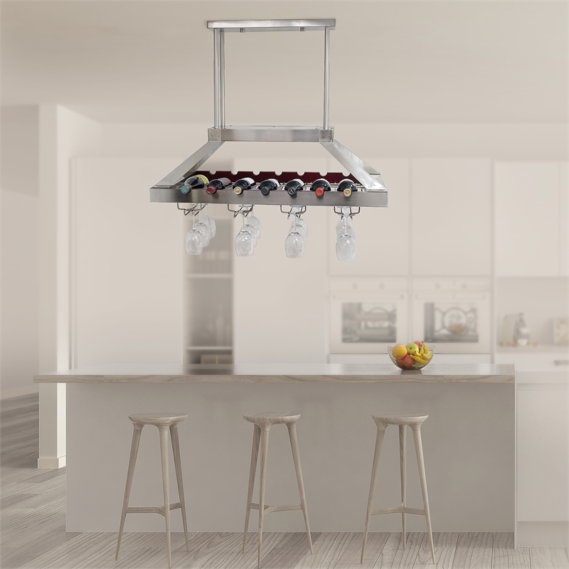 Elegant Designs Metal Overhead Wine Rack with 2 Light LEDs in Brushed Nickel