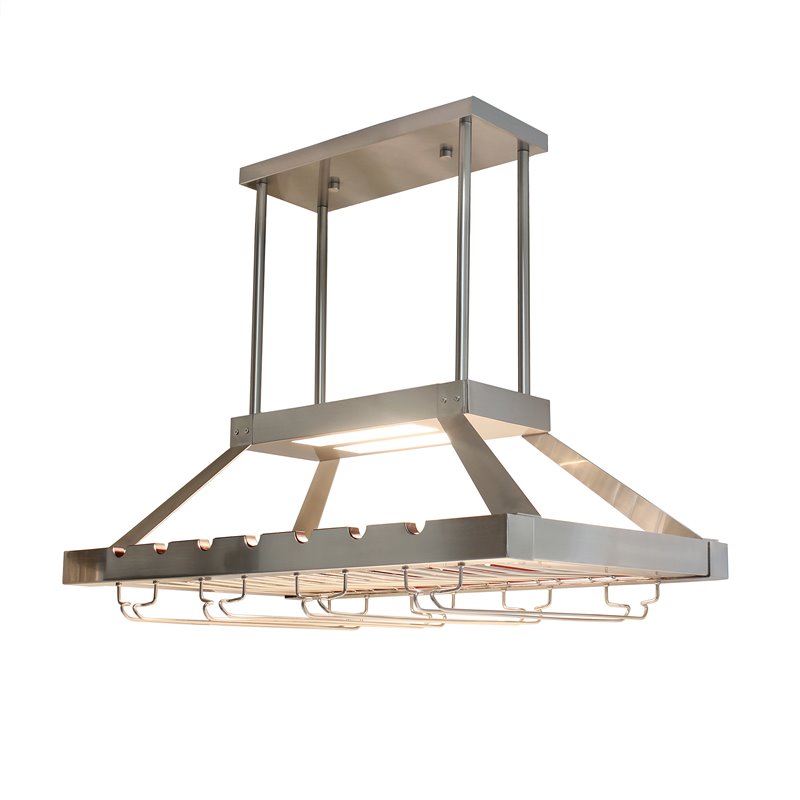 Elegant Designs Metal Overhead Wine Rack with 2 Light LEDs in Brushed Nickel
