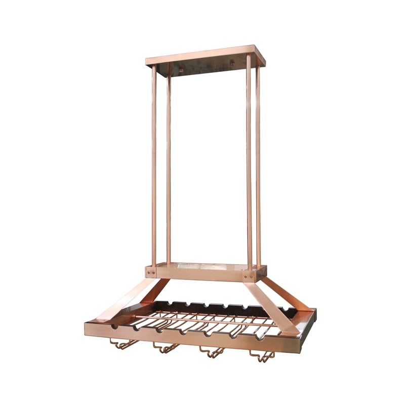 Elegant Designs Metal Overhead Wine Rack with 2 Light LEDs in Copper