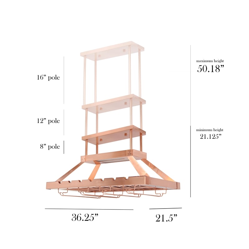 Elegant Designs Metal Overhead Wine Rack with 2 Light LEDs in Copper