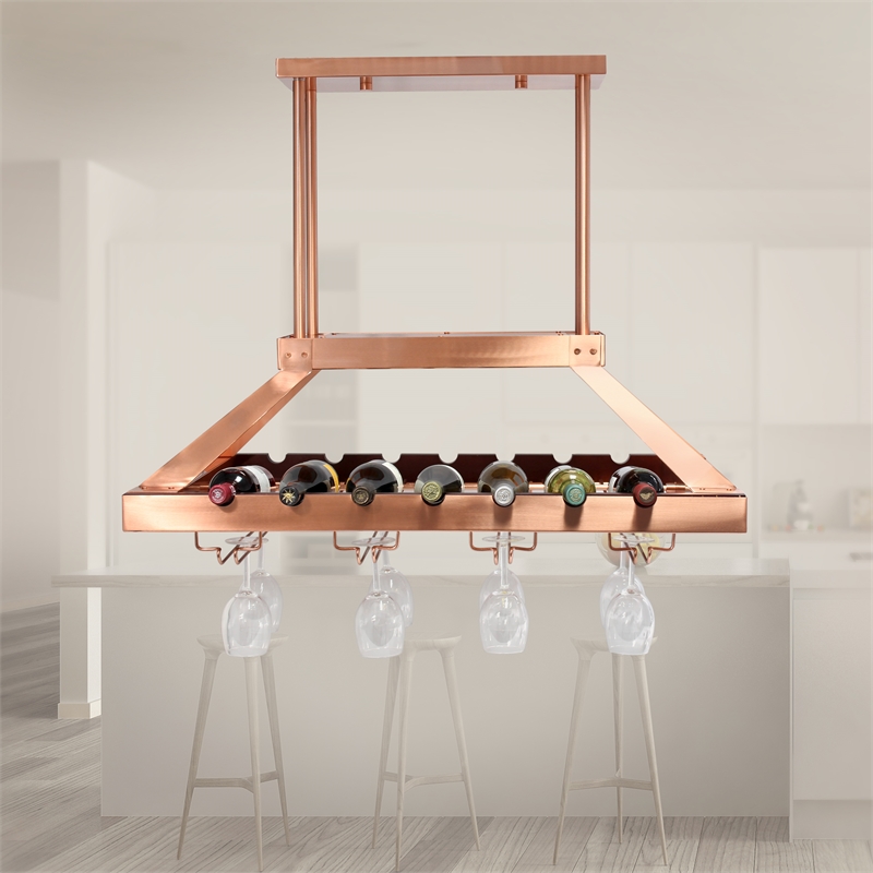 Elegant Designs Metal Overhead Wine Rack with 2 Light LEDs in Copper