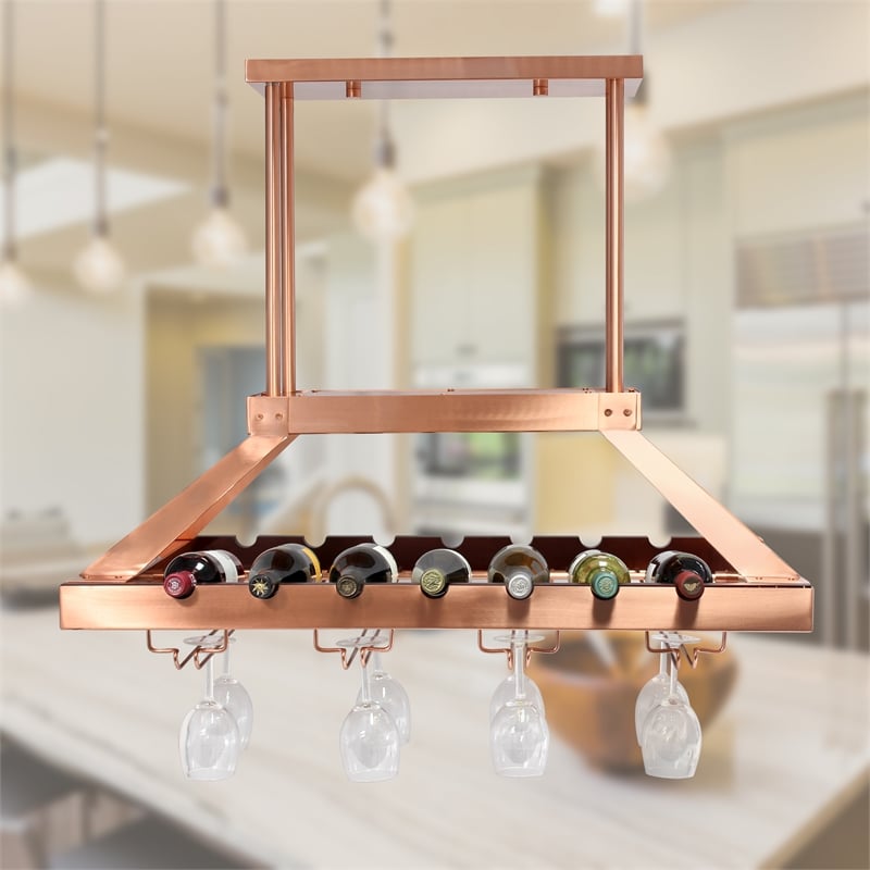 Elegant Designs Metal Overhead Wine Rack with 2 Light LEDs in Copper