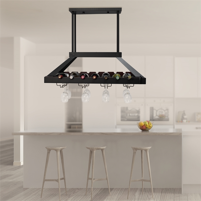 Elegant Designs Metal Overhead Wine Rack with 2 Light LEDs in Oil Rubbed Bronze