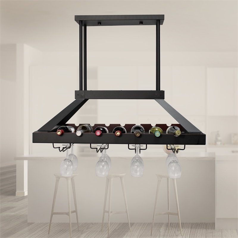 Elegant Designs Metal Overhead Wine Rack with 2 Light LEDs in Oil Rubbed Bronze