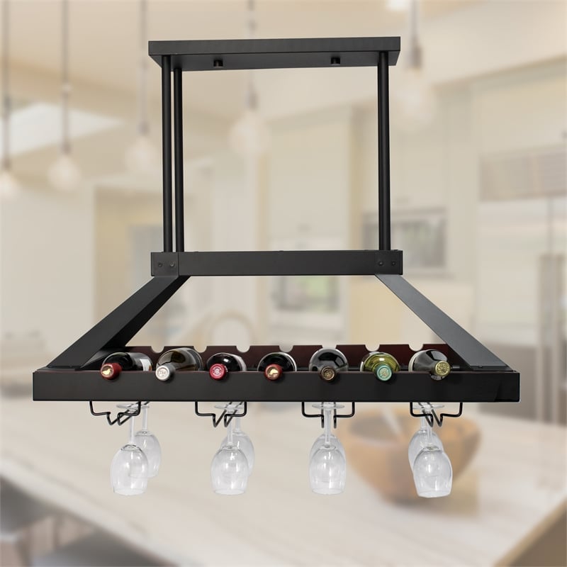 Elegant Designs Metal Overhead Wine Rack with 2 Light LEDs in Oil Rubbed Bronze