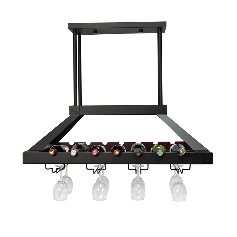 Elegant Designs Metal Overhead Wine Rack with 2 Light LEDs in Oil Rubbed Bronze