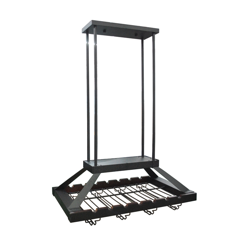 Elegant Designs Metal Overhead Wine Rack with 2 Light LEDs in Oil Rubbed Bronze