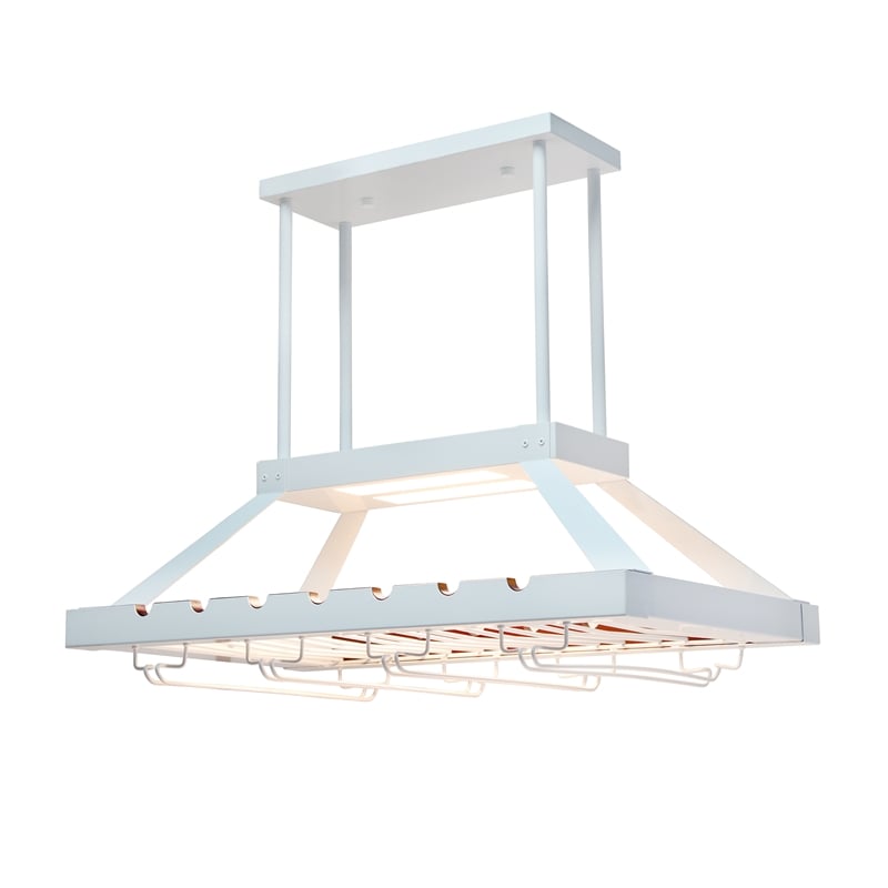 Elegant Designs Metal Overhead Wine Rack with 2 Light LEDs in White